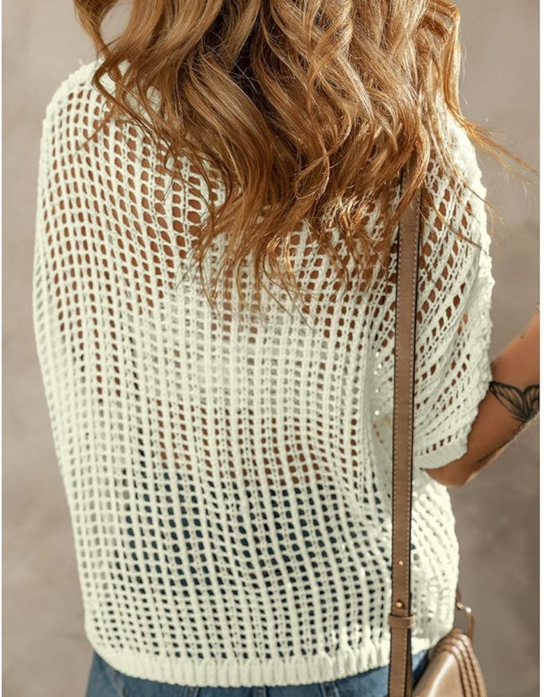 White Crochet Flower Hollow-out Sweater T Shirt
