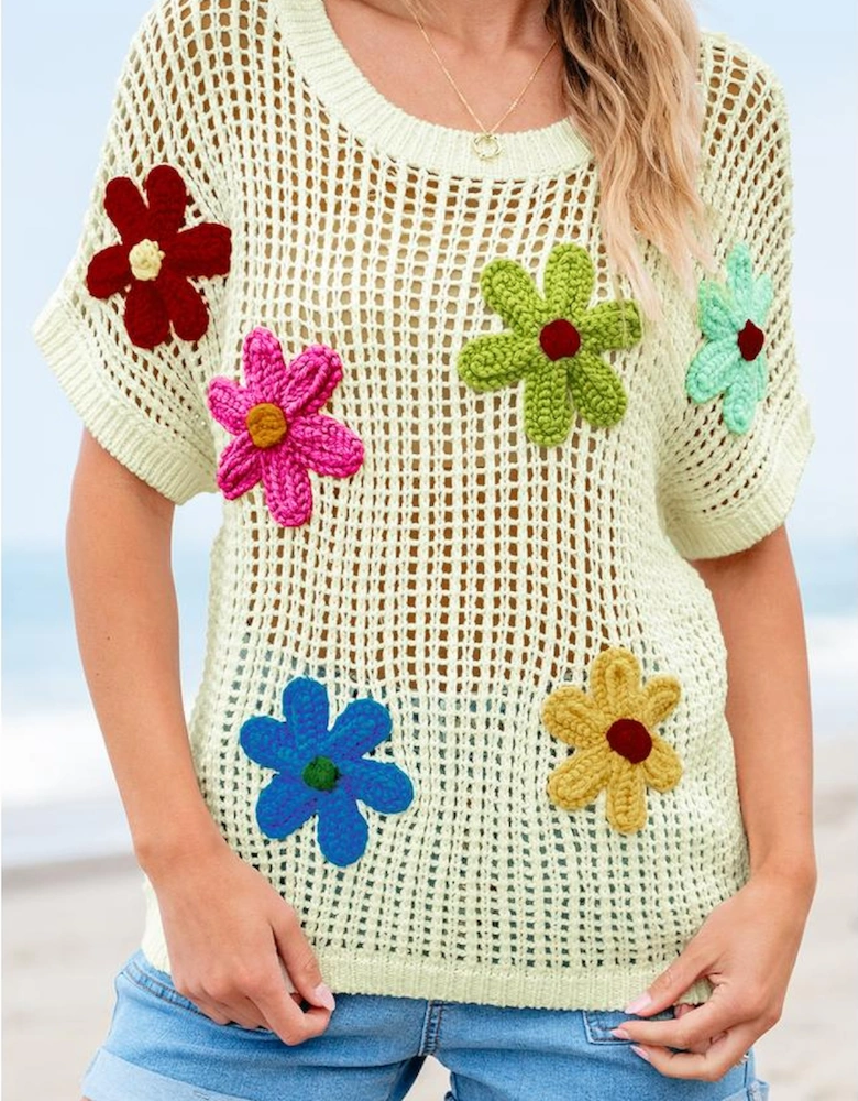 White Crochet Flower Hollow-out Sweater T Shirt