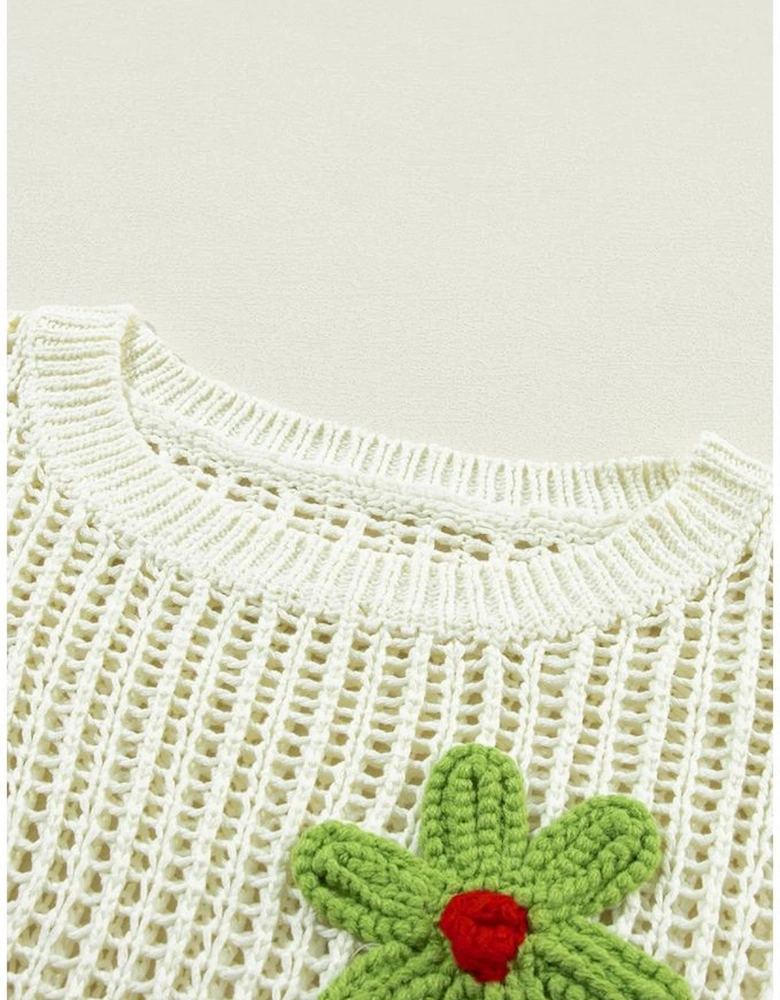 White Crochet Flower Hollow-out Sweater T Shirt