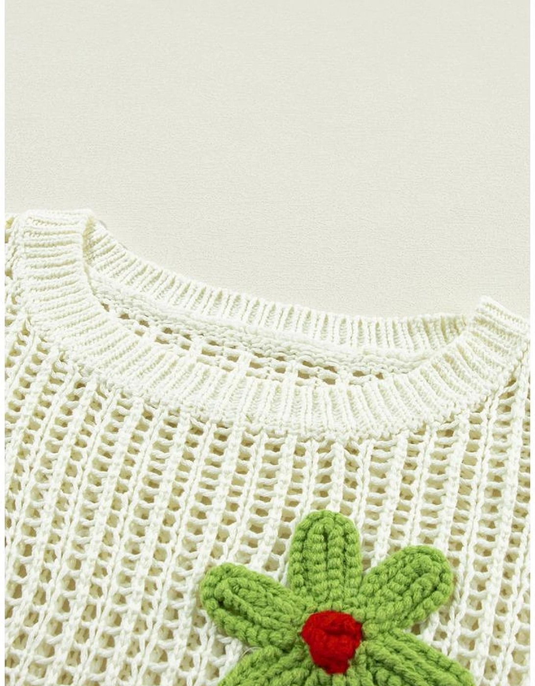 White Crochet Flower Hollow-out Sweater T Shirt
