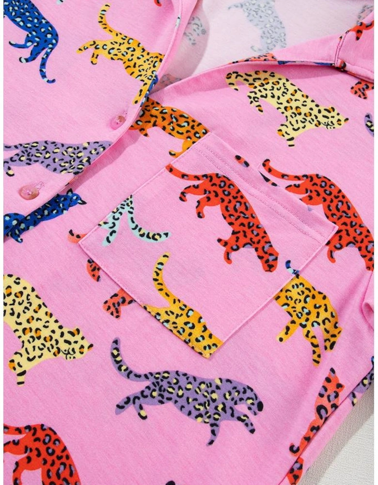 Pink Cheetah Print Shirt and Pants Pajama Set
