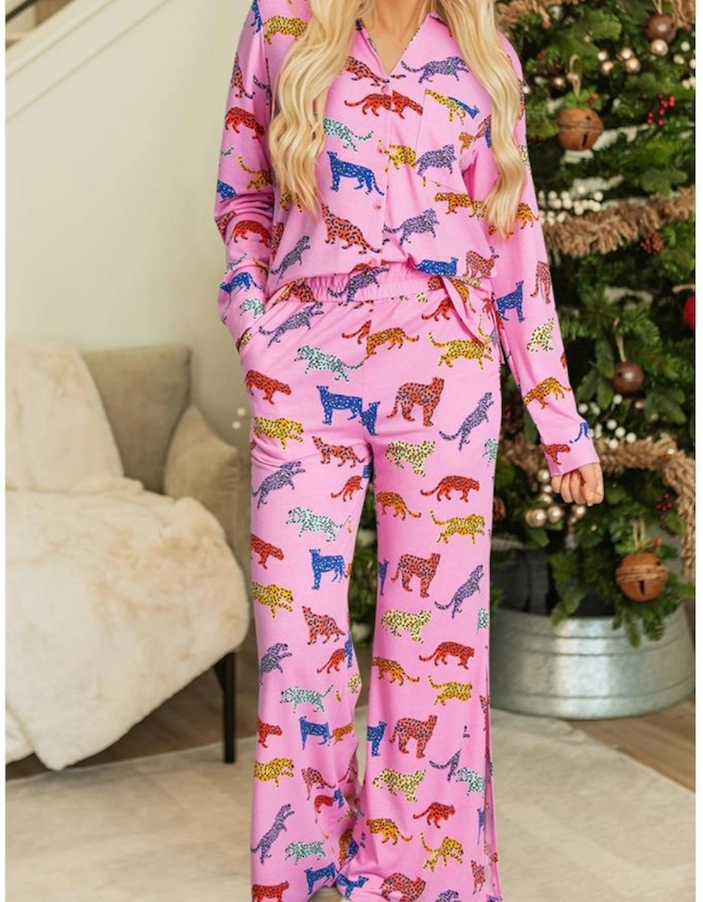Pink Cheetah Print Shirt and Pants Pajama Set