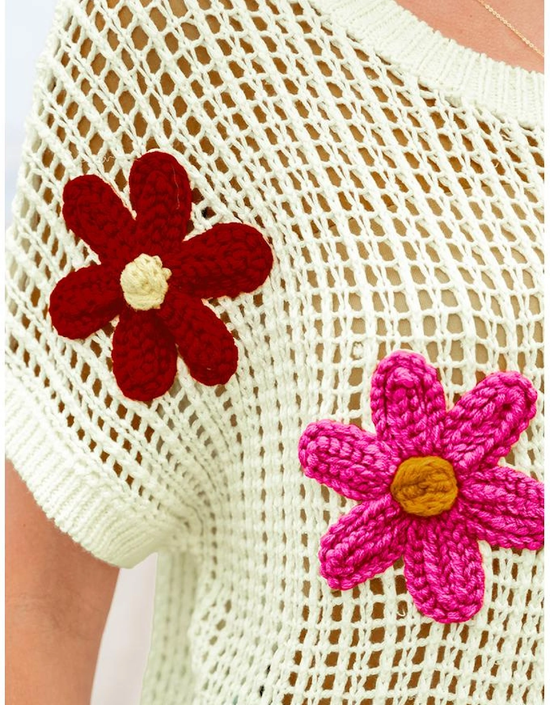 White Crochet Flower Hollow-out Sweater T Shirt