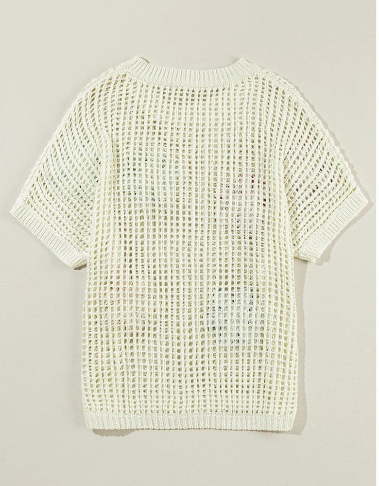 White Crochet Flower Hollow-out Sweater T Shirt