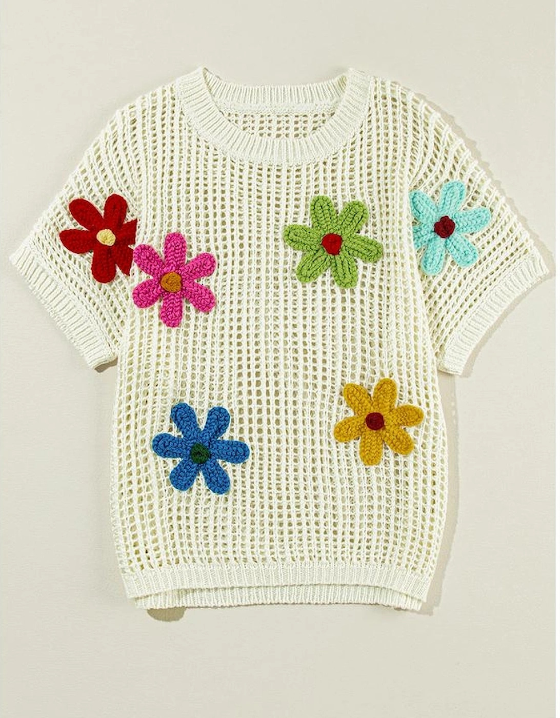 White Crochet Flower Hollow-out Sweater T Shirt