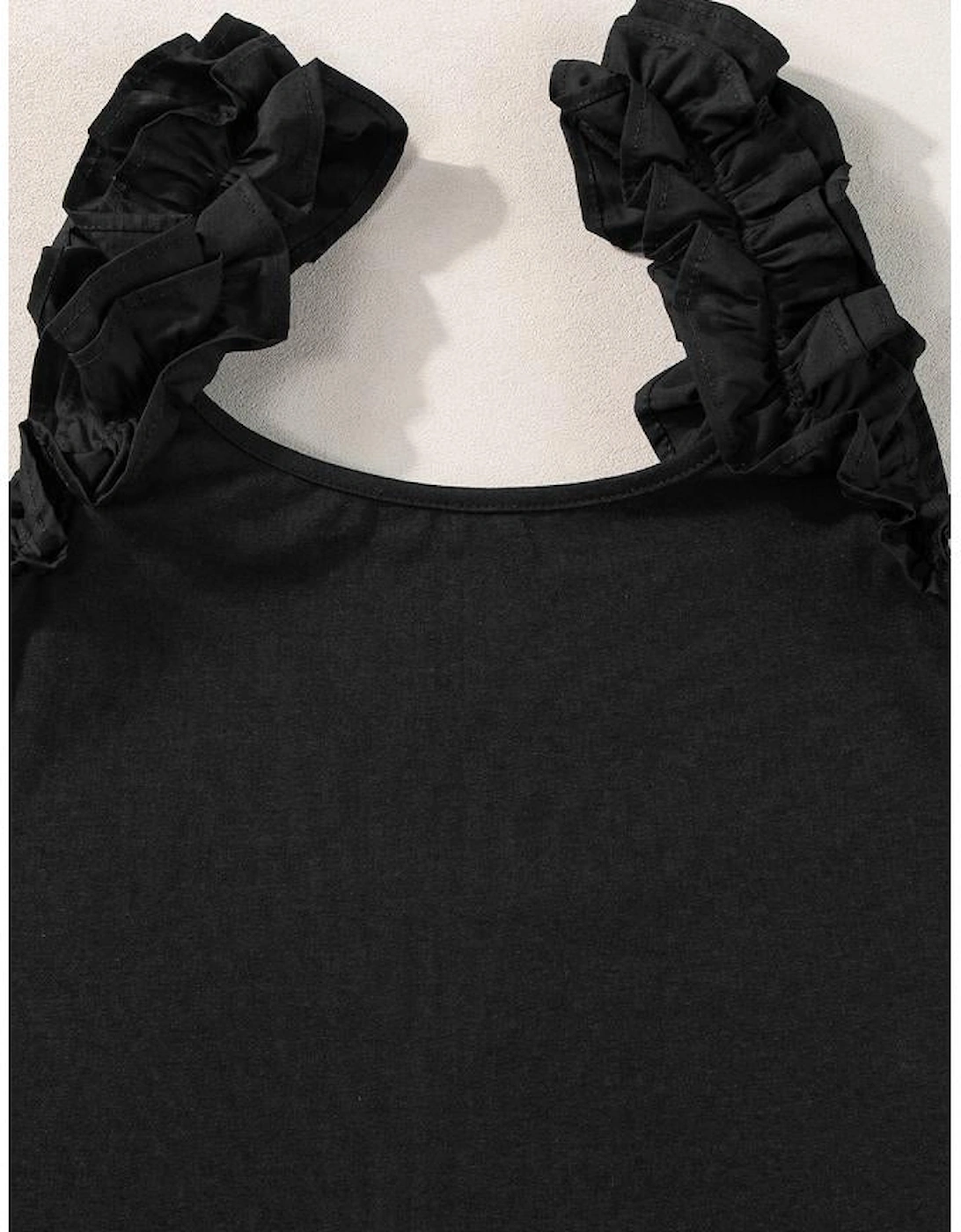 Black Ruffled Wide Straps Slim Tank Top
