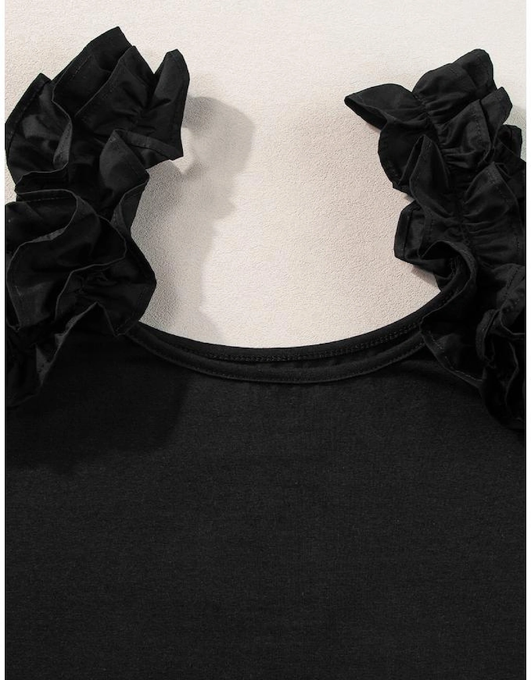 Black Ruffled Wide Straps Slim Tank Top