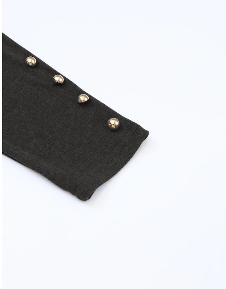 Black Buttoned Puff Long Sleeve Sheath Top