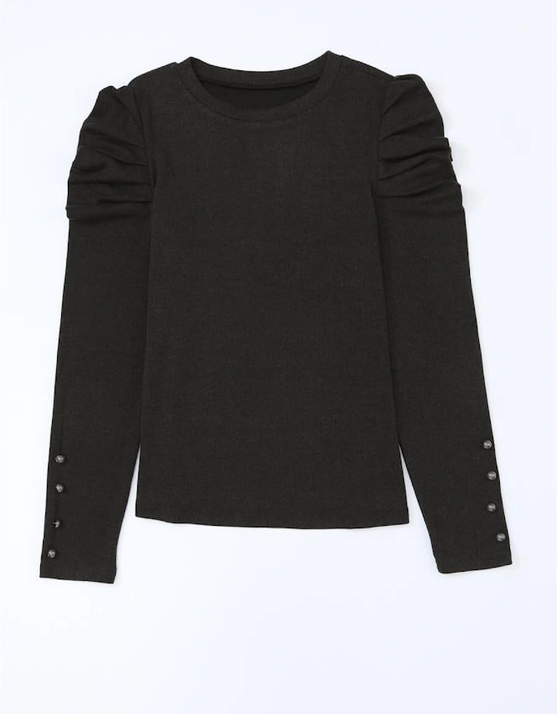 Black Buttoned Puff Long Sleeve Sheath Top