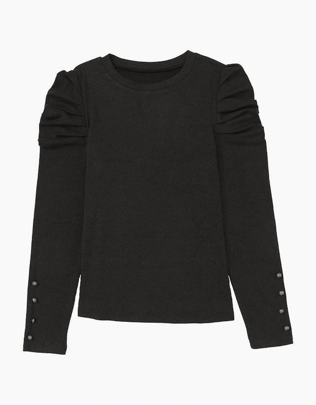 Black Buttoned Puff Long Sleeve Sheath Top