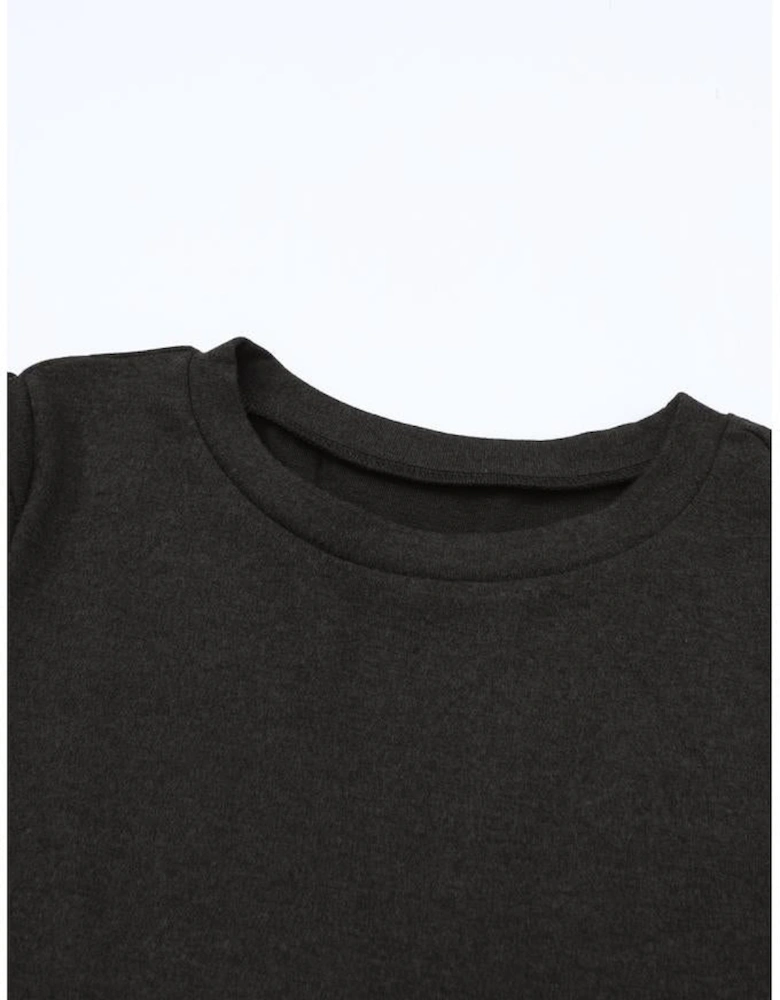 Black Buttoned Puff Long Sleeve Sheath Top