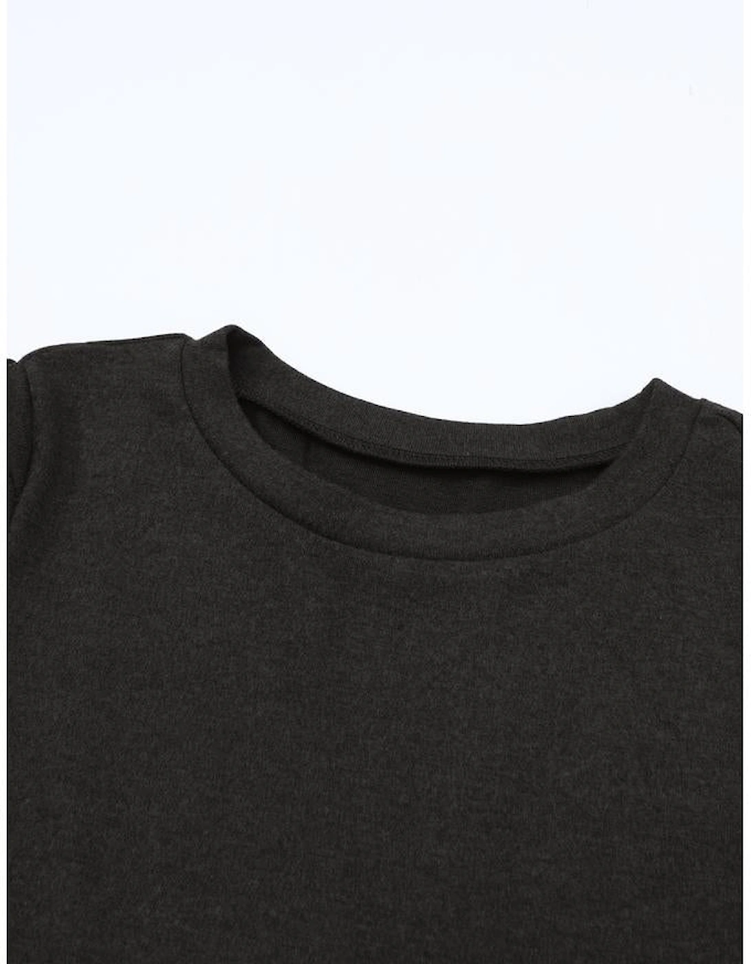 Black Buttoned Puff Long Sleeve Sheath Top