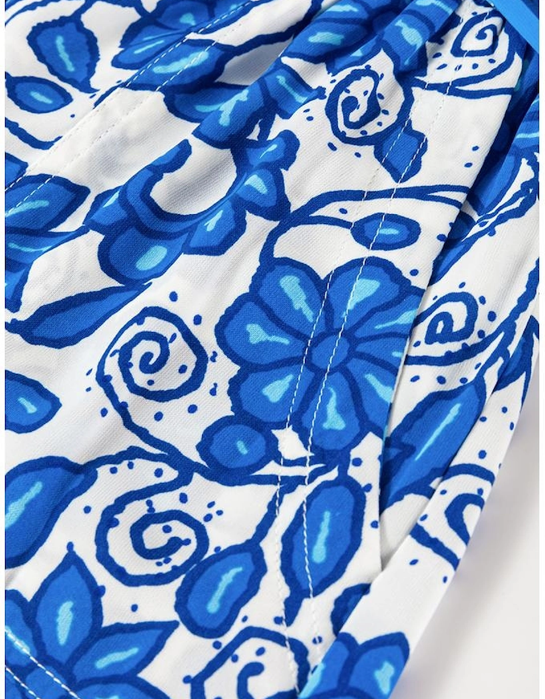 Blue Floral Print Pocketed Front Knot High Waist Casual Shorts