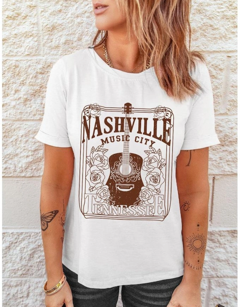 White NASHVILLE MUSIC CITY Graphic Crew Neck Tee