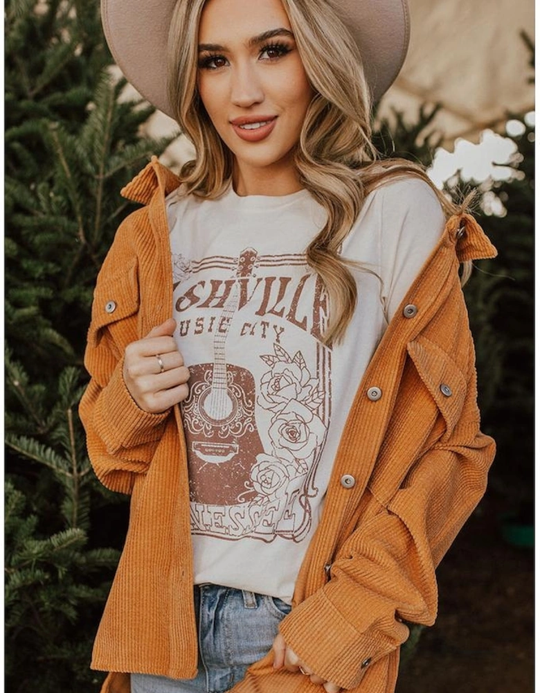 White NASHVILLE MUSIC CITY Graphic Crew Neck Tee