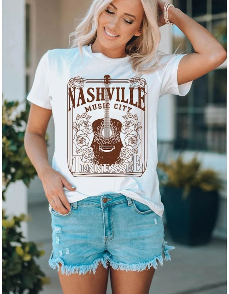 White NASHVILLE MUSIC CITY Graphic Crew Neck Tee