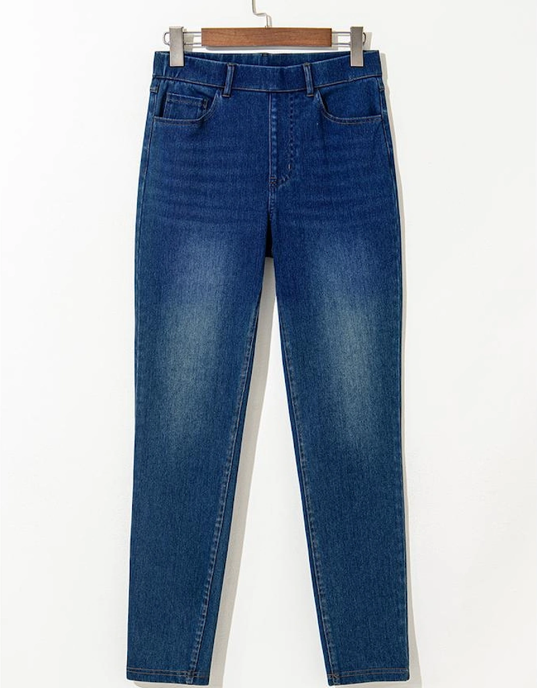 Ashleigh Blue Multiple Pockets Straight Leg Washed Stretchy Knit Casual Jeans