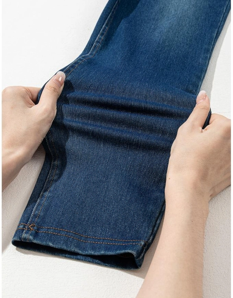 Ashleigh Blue Multiple Pockets Straight Leg Washed Stretchy Knit Casual Jeans