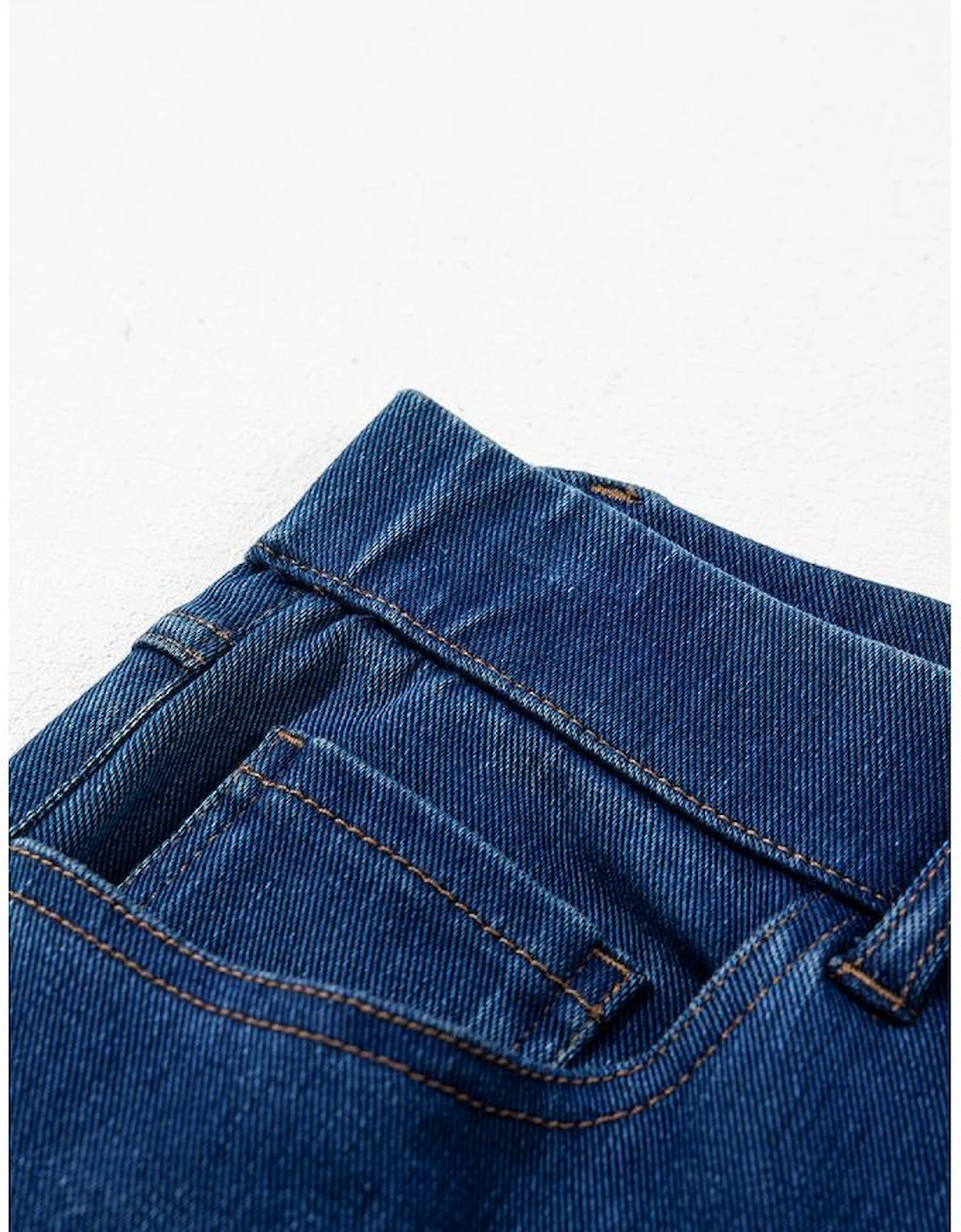 Ashleigh Blue Multiple Pockets Straight Leg Washed Stretchy Knit Casual Jeans