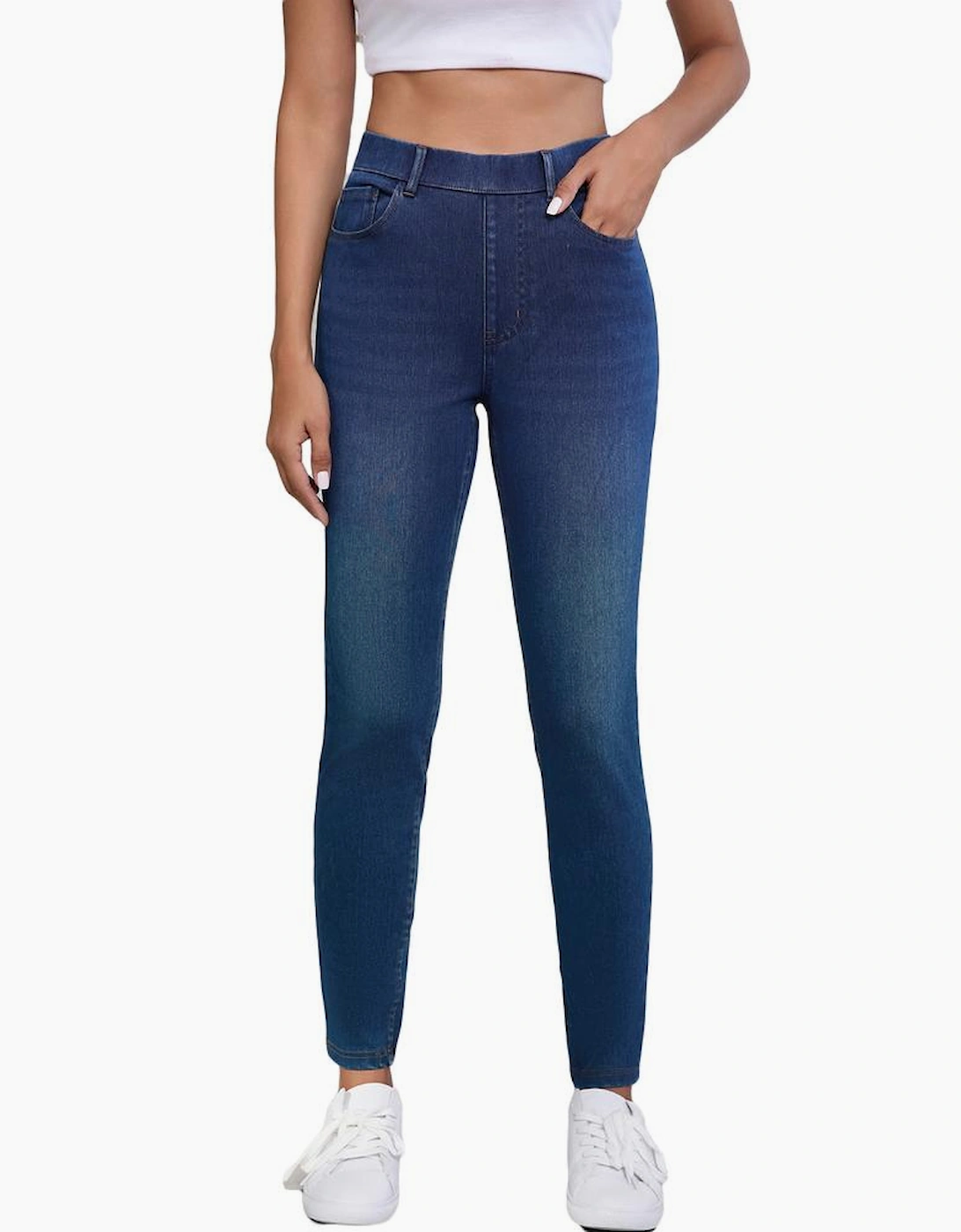 Ashleigh Blue Multiple Pockets Straight Leg Washed Stretchy Knit Casual Jeans