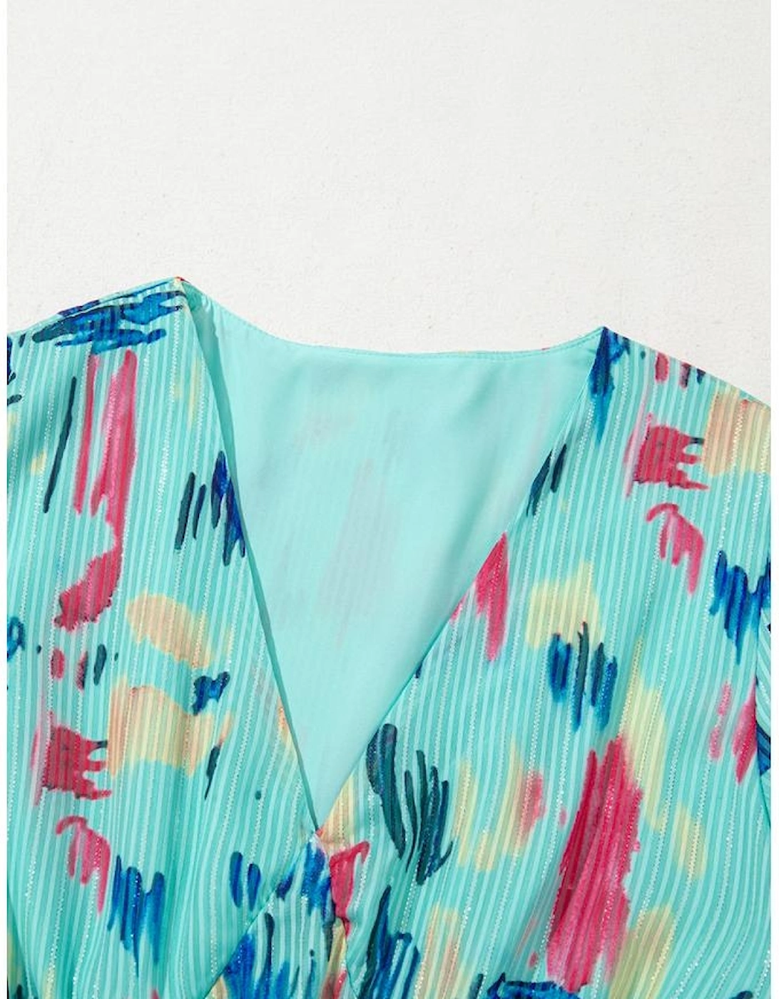 Sky Blue Abstract Print Short Puff Sleeve Tiered Maxi Dress