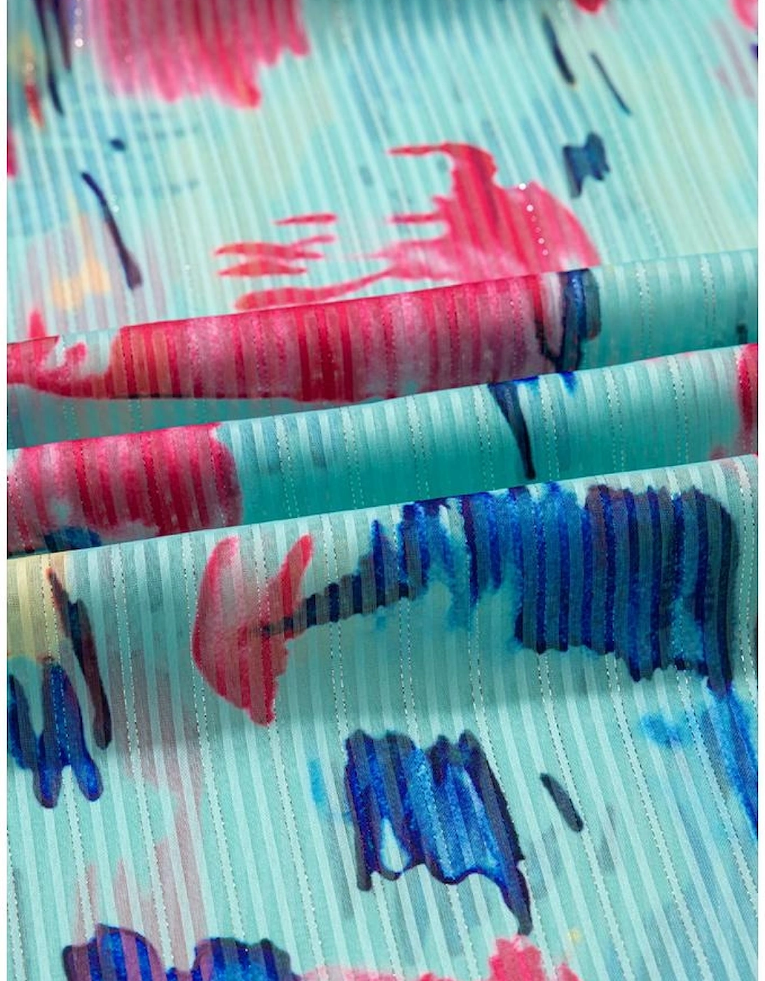 Sky Blue Abstract Print Short Puff Sleeve Tiered Maxi Dress