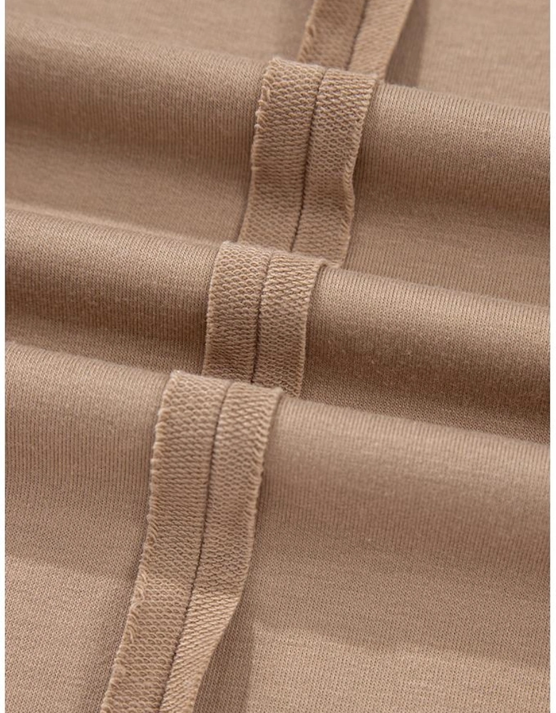 Light French Beige Flower Striped Patchwork Puff Sleeve Loose Sweatshirt