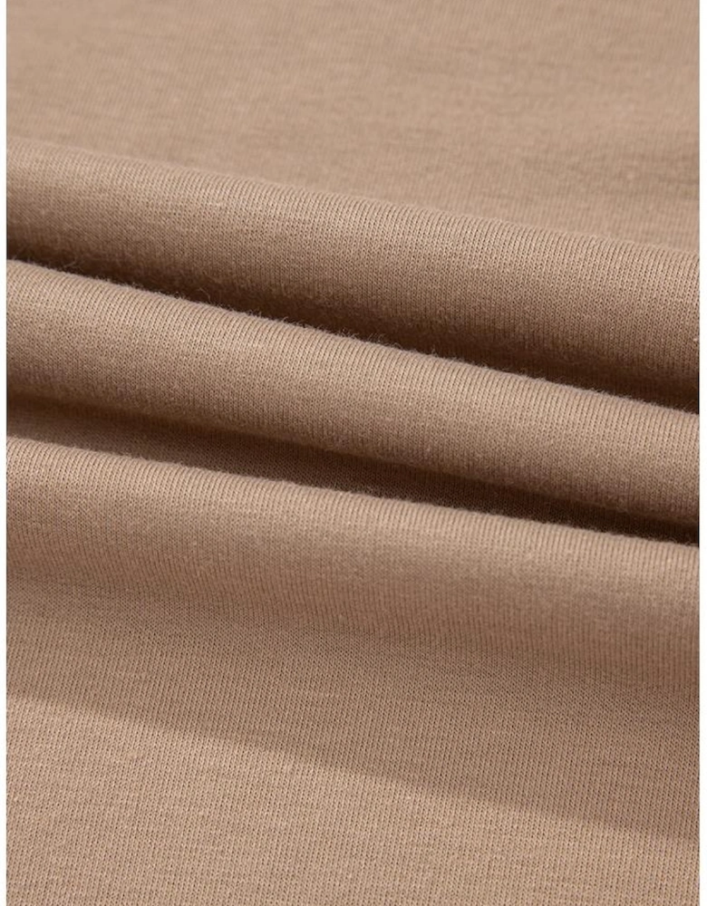 Light French Beige Flower Striped Patchwork Puff Sleeve Loose Sweatshirt