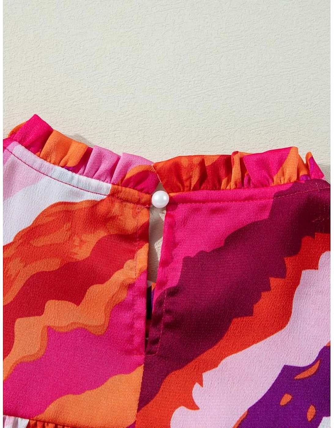 Rose Abstract Print Shirred Yoke Ruffled Blouse