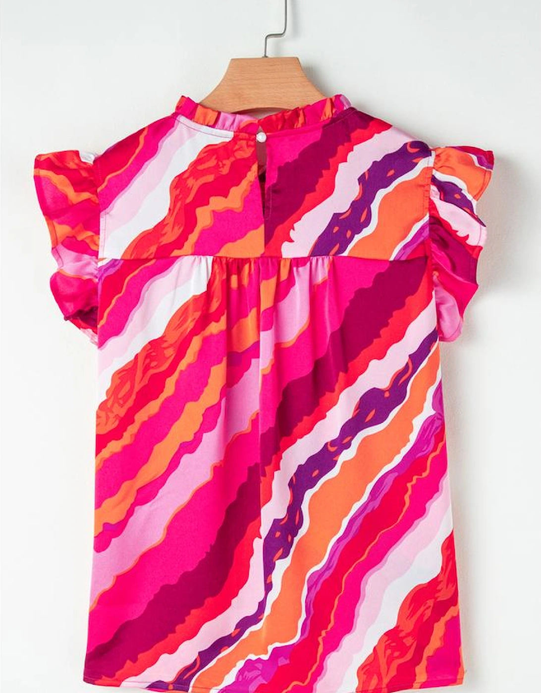 Rose Abstract Print Shirred Yoke Ruffled Blouse