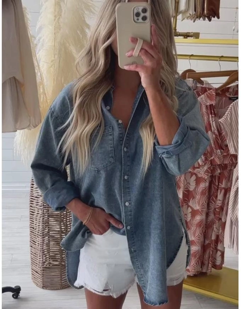 Sky Blue Vintage Washed Chest Pocket Denim Shirt