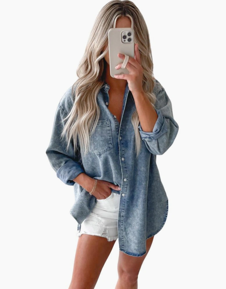 Sky Blue Vintage Washed Chest Pocket Denim Shirt