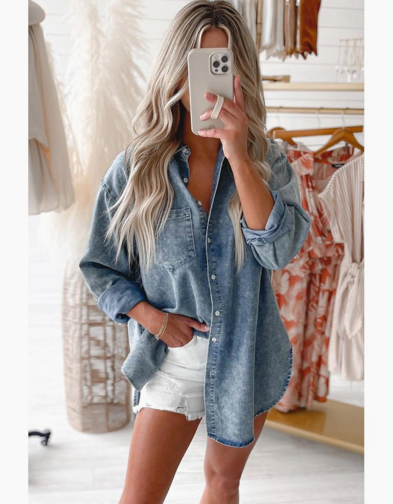 Sky Blue Vintage Washed Chest Pocket Denim Shirt