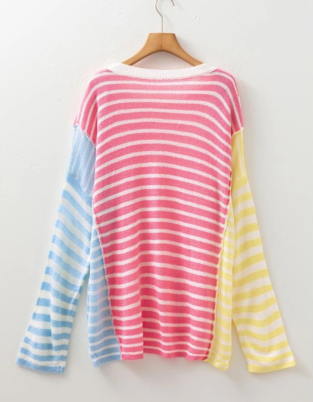 Multicolour Striped Exposed Seam Colorblock Patchwork Plus Size Sweater