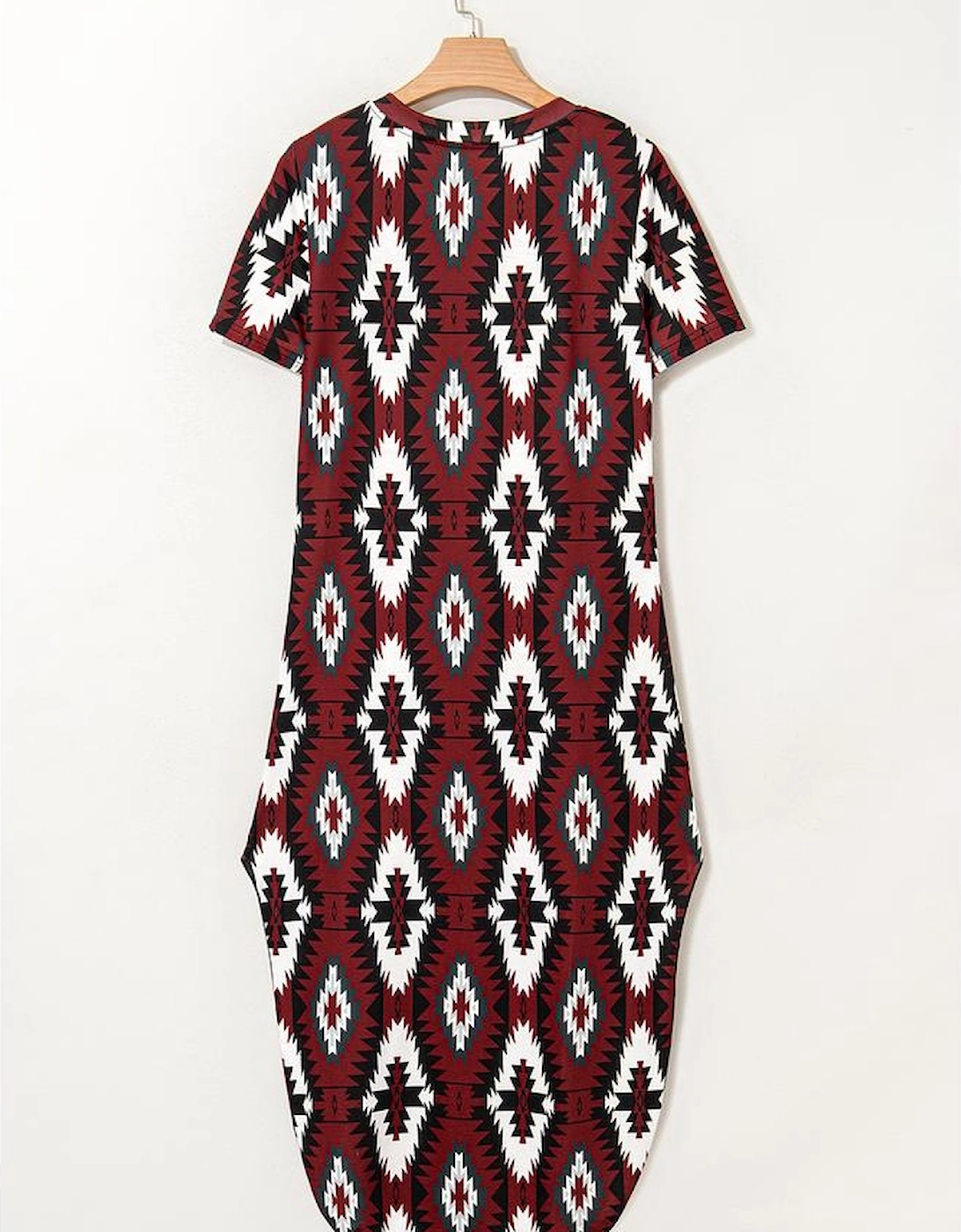 Red Western Aztec Printed Long T-shirt Dress