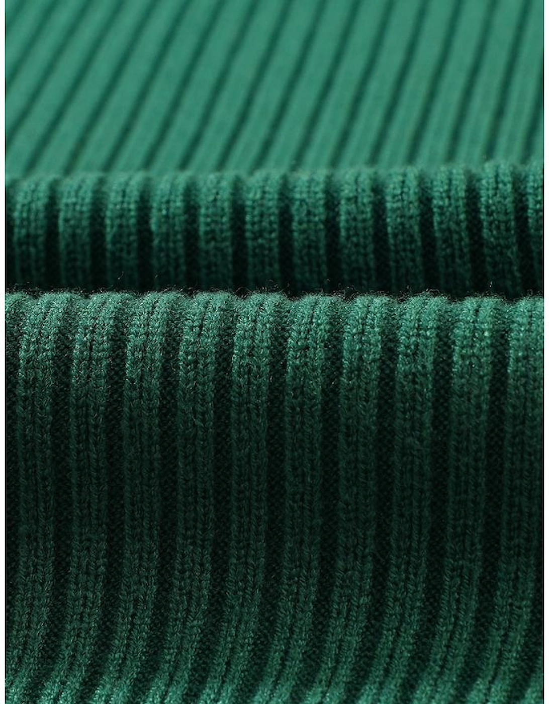 Blackish Green Patch Pocket Ribbed Knit Short Sleeve Sweater