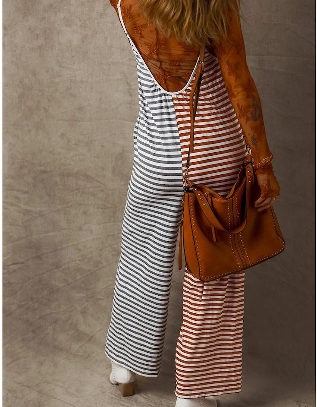 Yellow Stripe Two Tone Contrast Spaghetti Strap Backless Overall, 16 of 15