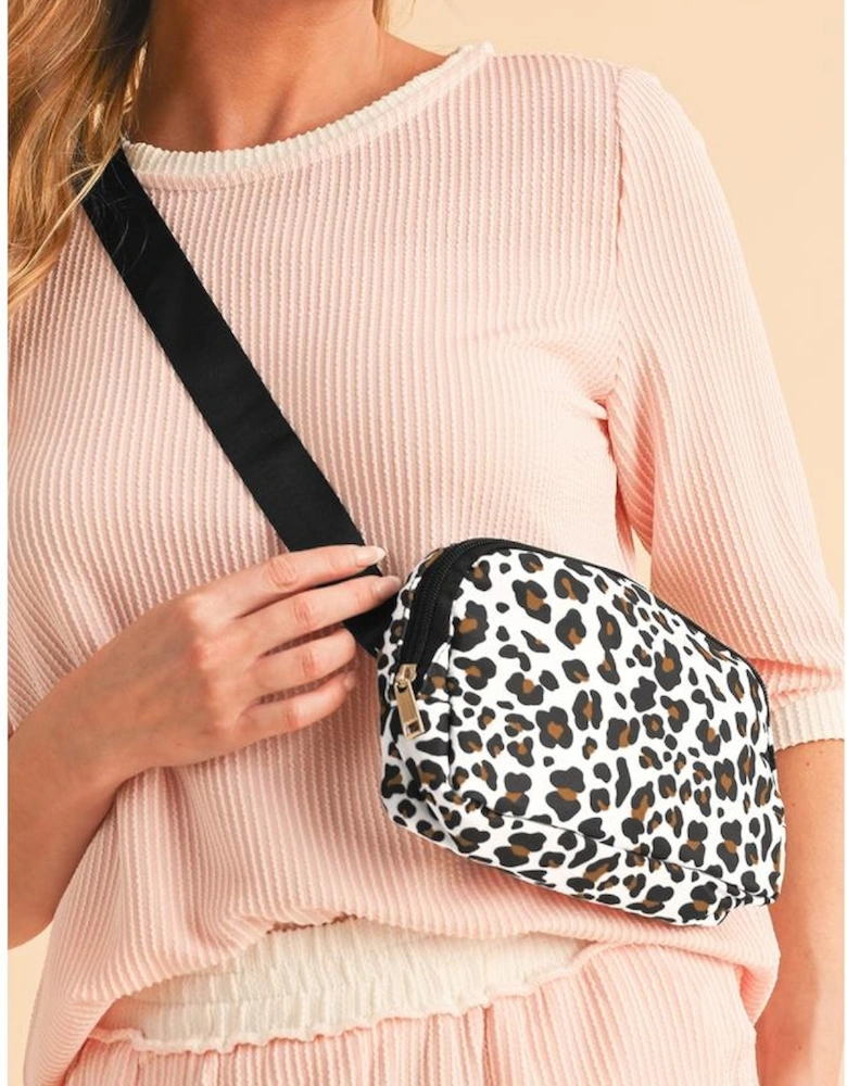 White Cheetah Print Multi Interlayer Zipped Crossbody Bag