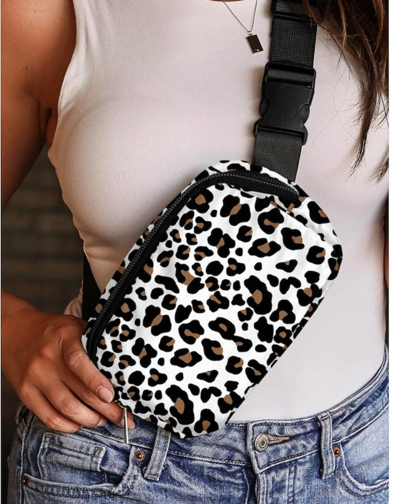 White Cheetah Print Multi Interlayer Zipped Crossbody Bag