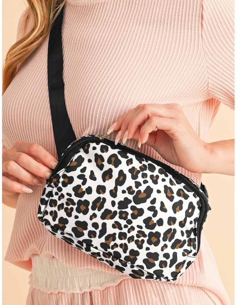 White Cheetah Print Multi Interlayer Zipped Crossbody Bag