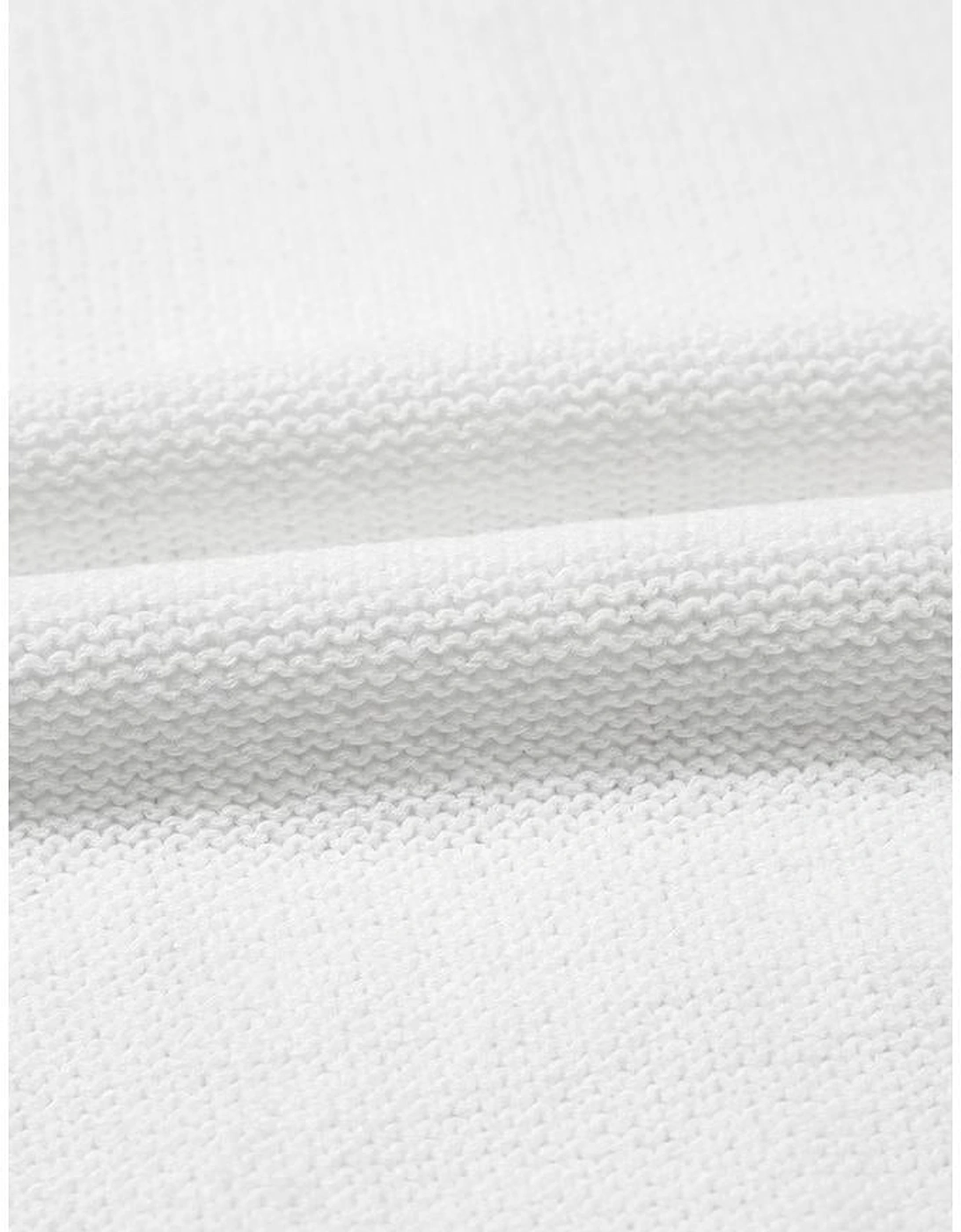 White Pointelle Knit Short Puff Sleeve Crewneck Sweater