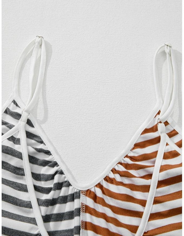 Yellow Stripe Two Tone Contrast Spaghetti Strap Backless Overall