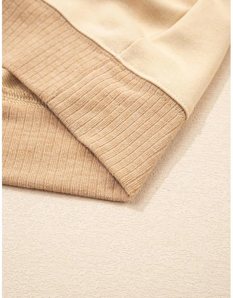 Light French Beige Aztec Patchwork Raglan Pullover Sweatshirt