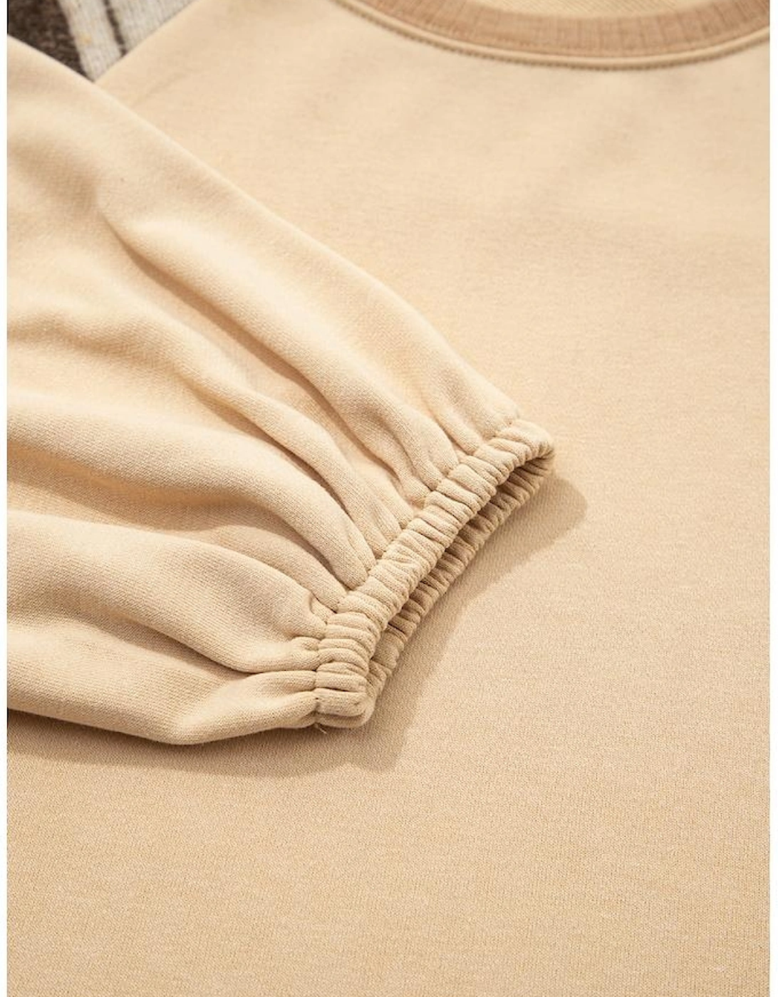 Light French Beige Aztec Patchwork Raglan Pullover Sweatshirt