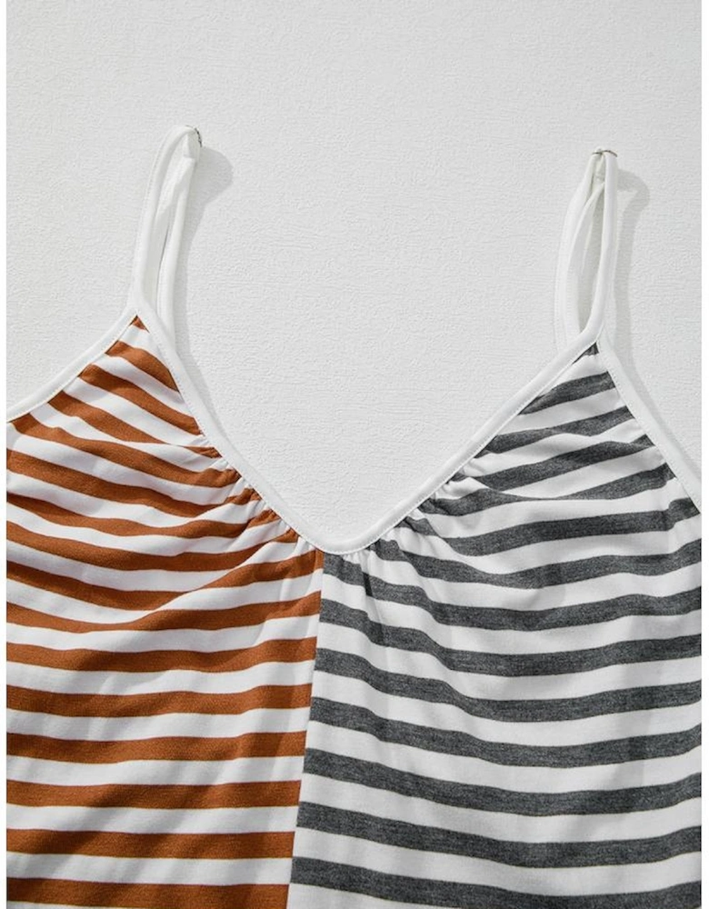 Yellow Stripe Two Tone Contrast Spaghetti Strap Backless Overall