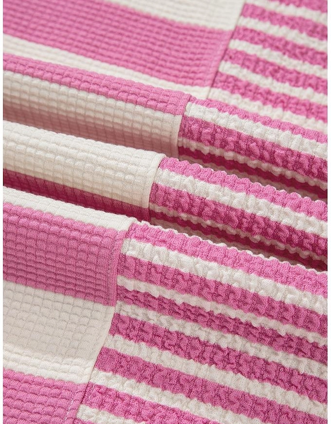 Pink Stripe Patchwork Textured Short Sleeve High Low Loose Top, 16 of 15