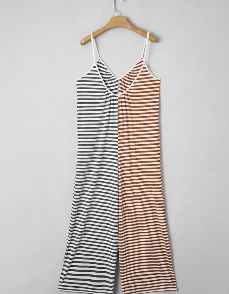 Yellow Stripe Two Tone Contrast Spaghetti Strap Backless Overall