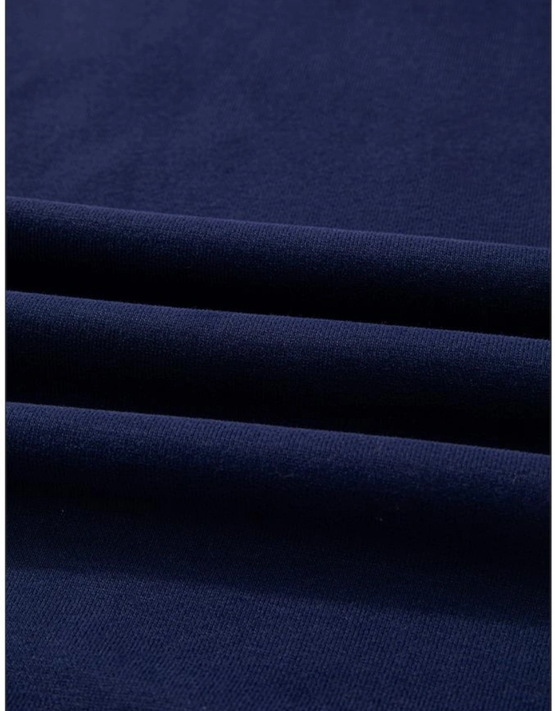 Navy Blue Solid O Neck High Low Hem Pullover Sweatshirt