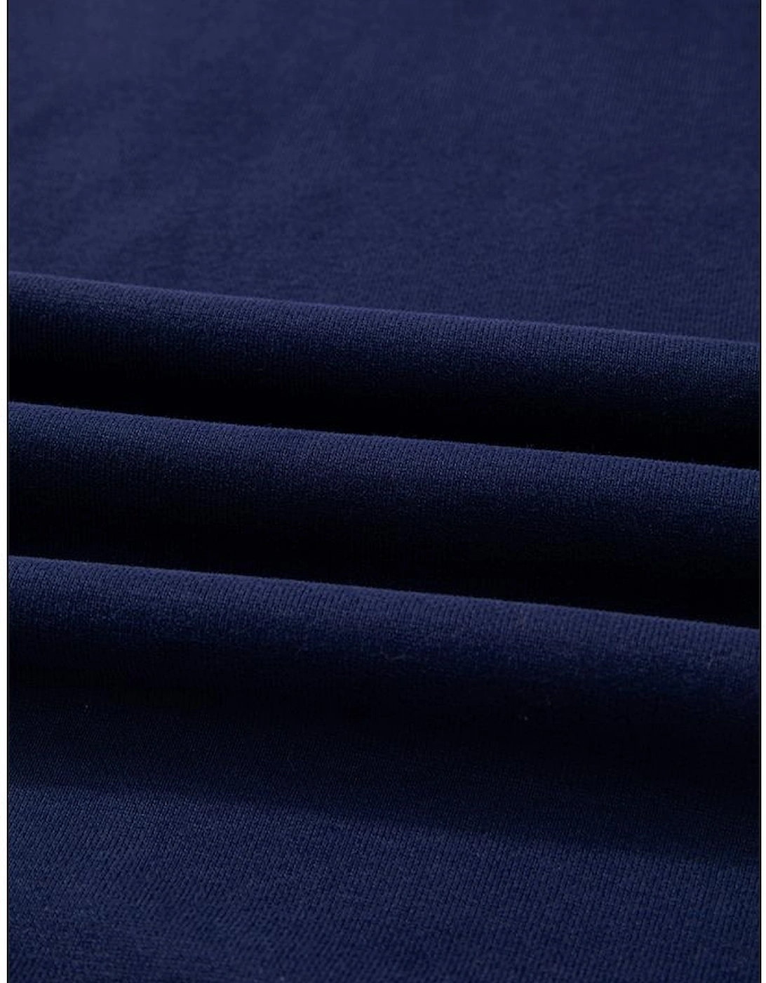 Navy Blue Solid O Neck High Low Hem Pullover Sweatshirt