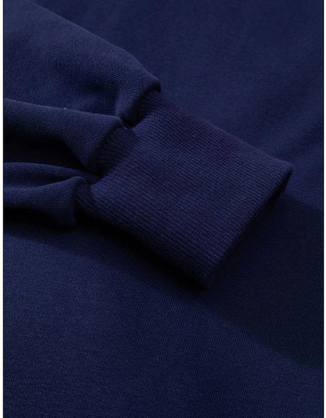 Navy Blue Solid O Neck High Low Hem Pullover Sweatshirt